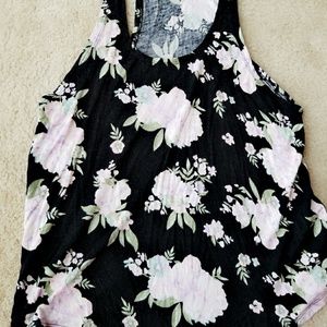 Scoop Neck black tank top with Light Pink flowers